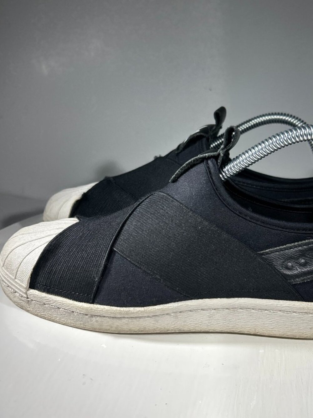 Adidas Superstar Girls Womens Slip On Shoes Sneaker Sz 5.5 Black White Clamshell